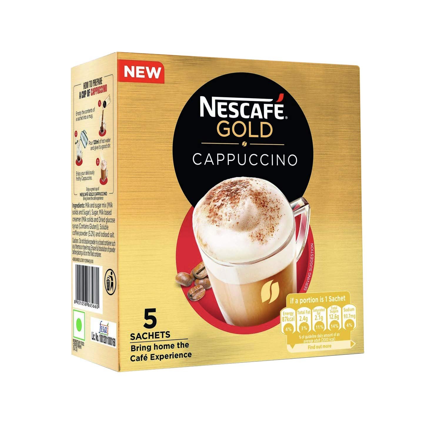 Nescafe Gold Cappuccino Instant Coffee Premix, 125g (5 Sachets x 25g)