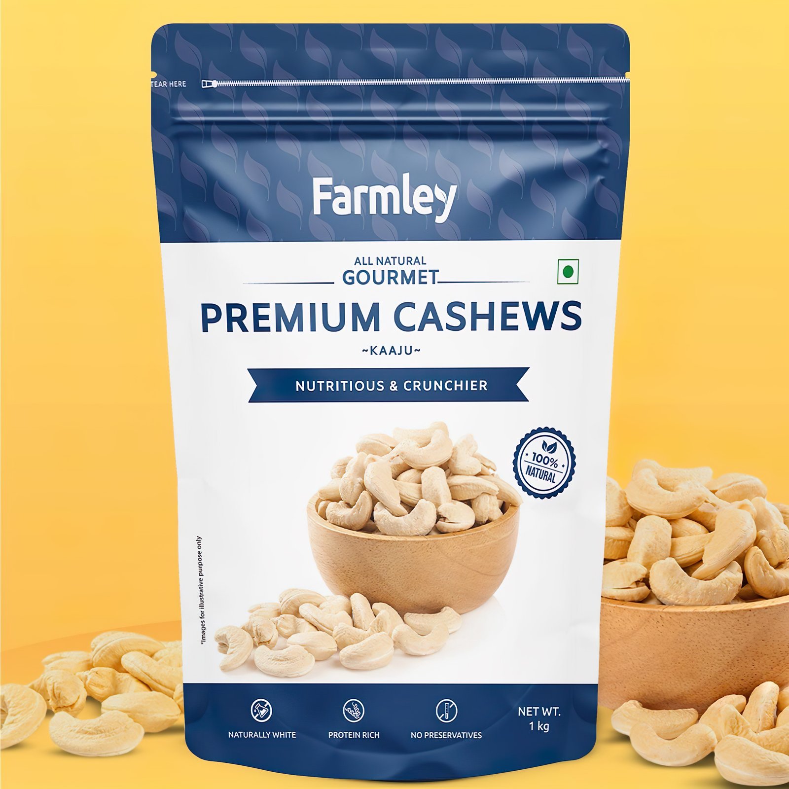 Farmley Premium Raw Cashews | Mangalore Origin Kaju (1 Kg)