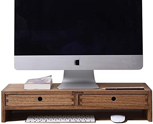 Streem Wooden Computer Monitor Stand, Monitor Riser Desk Shelf Desktop Stand TV Laptop Riser with Keyboard Storage Desk (Walnut Finish)