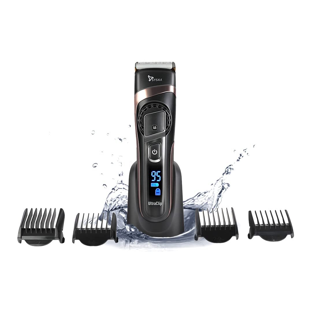SYSKA HB100 Ultraclip Hair Clipper and Trimmer support Super Fast Charging, Runtime-90Mins, 20 Length Settings with 4 Stubble Guided Comb (Black)