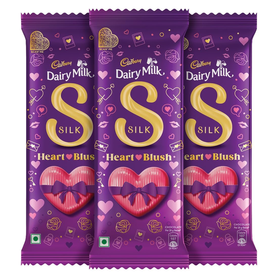 Cadbury Dairy Milk Silk Valentines Heart Blush Chocolate Bar, 150 grams (Pack of 3)