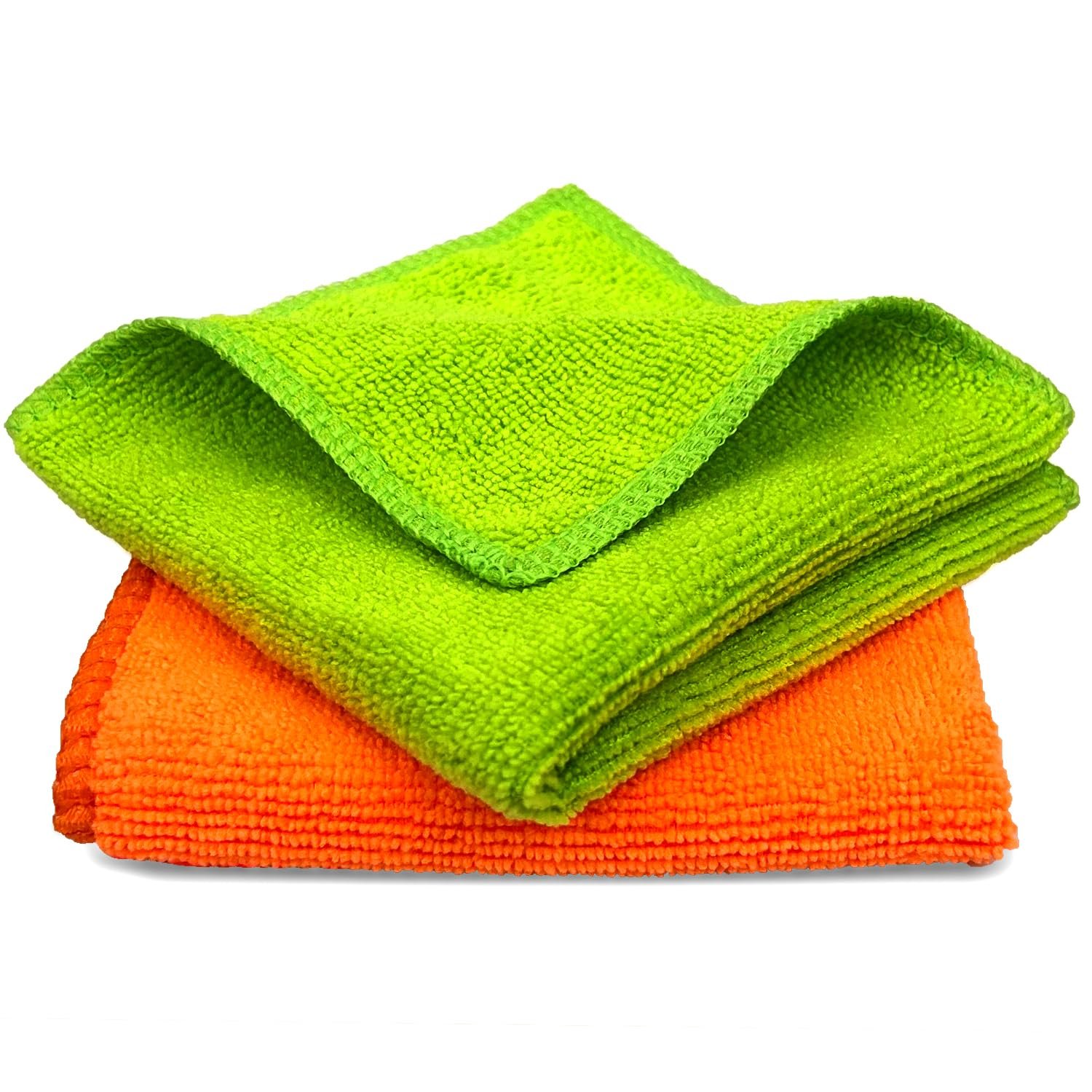 Tukzer Multi-Purpose Microfiber Cloths, Gizga Ultra-Soft Absorbent Lint & Streak-Free Cloth for Bike Car Dashboard Automobile Cleaning Polishing Washing Detailing (Orange-Green| 2 Pcs 25 X 25 cms)