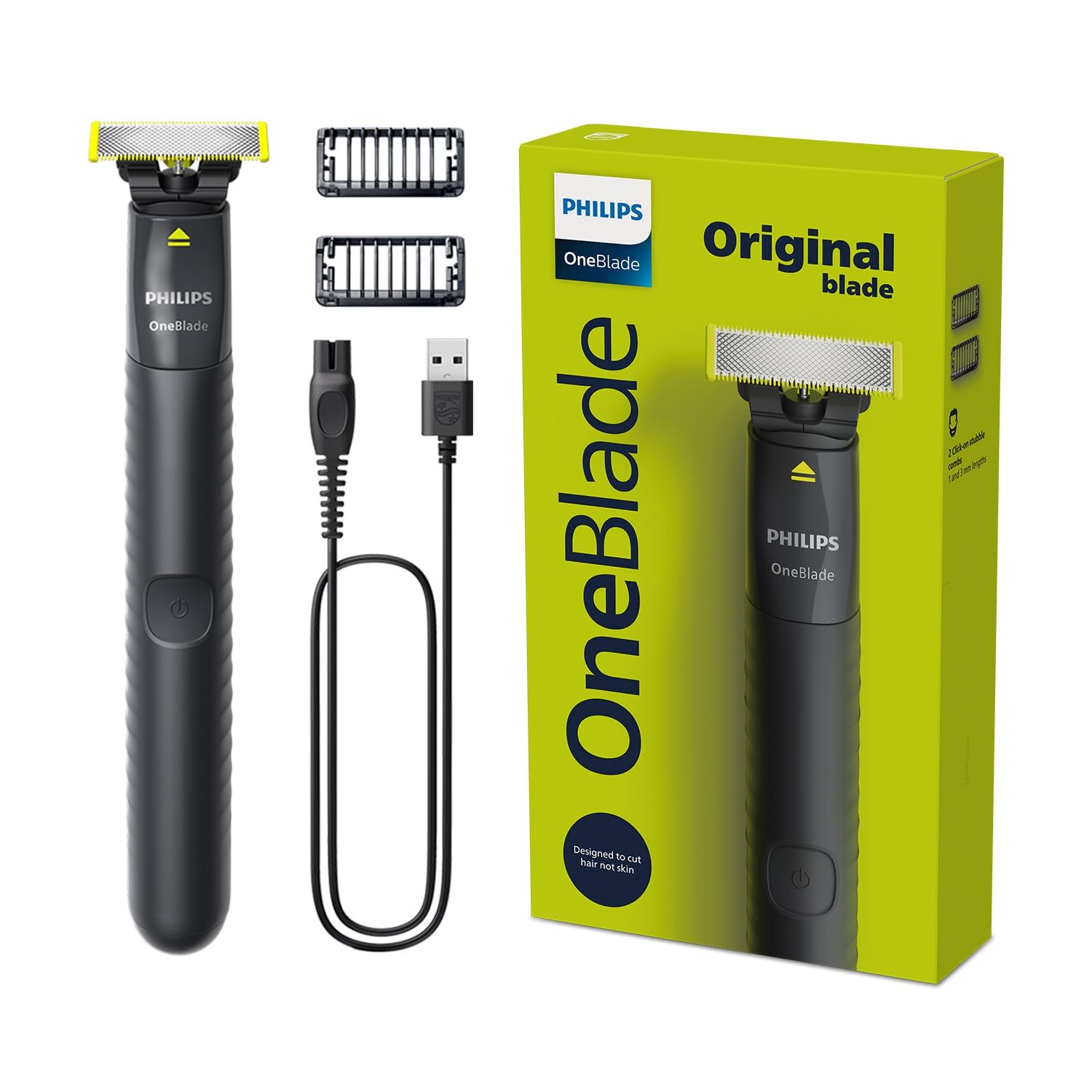 Philips OneBlade Hybrid Trimmer and Shaver with Dual Protection Technology for No Nicks and Cuts as Blade Never Touches Skin (New Model) QP1424/10