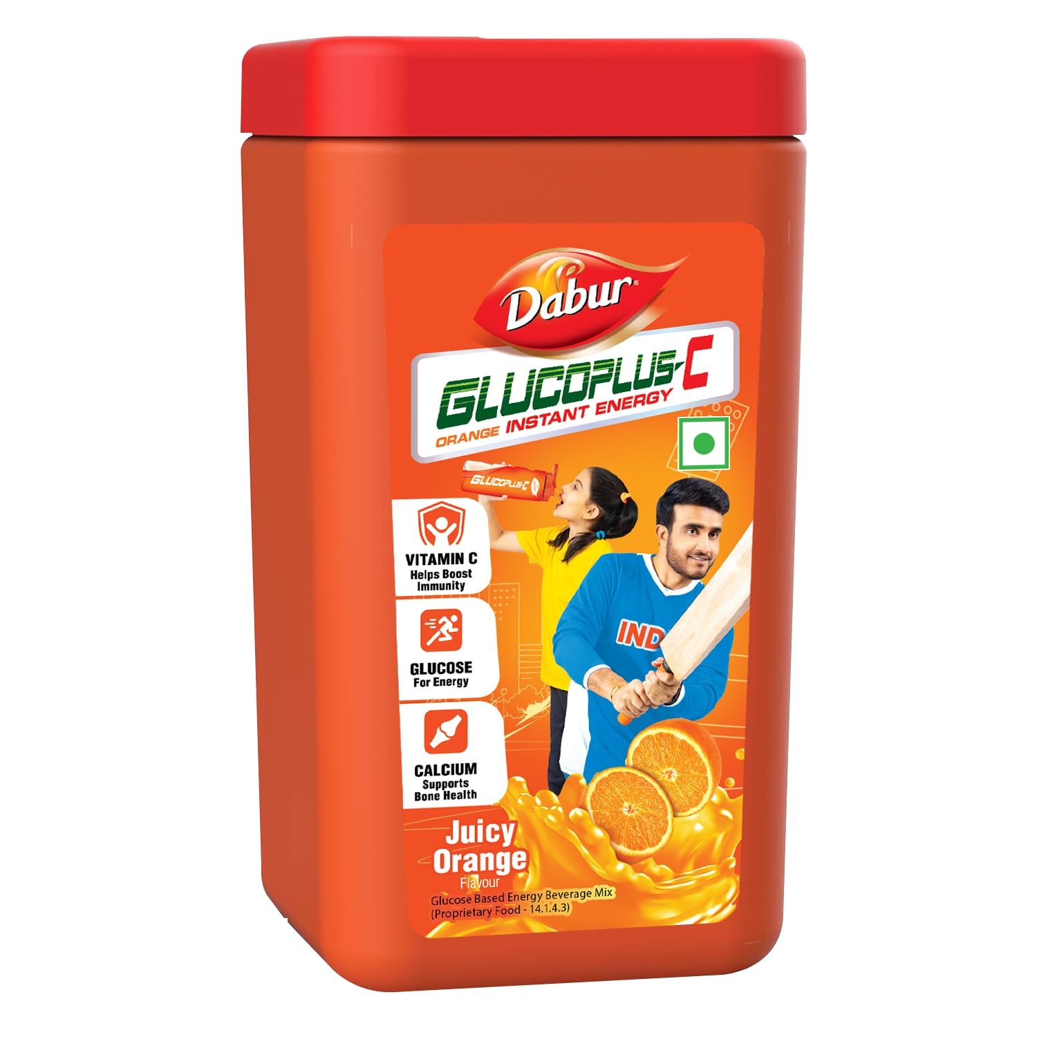 Dabur GlucoPlus-C Juicy & Tasty (Orange Flavour) Powder- 400g Jar | Vitamin C helps Boosts Immunity | Calcium Supports Bone Health