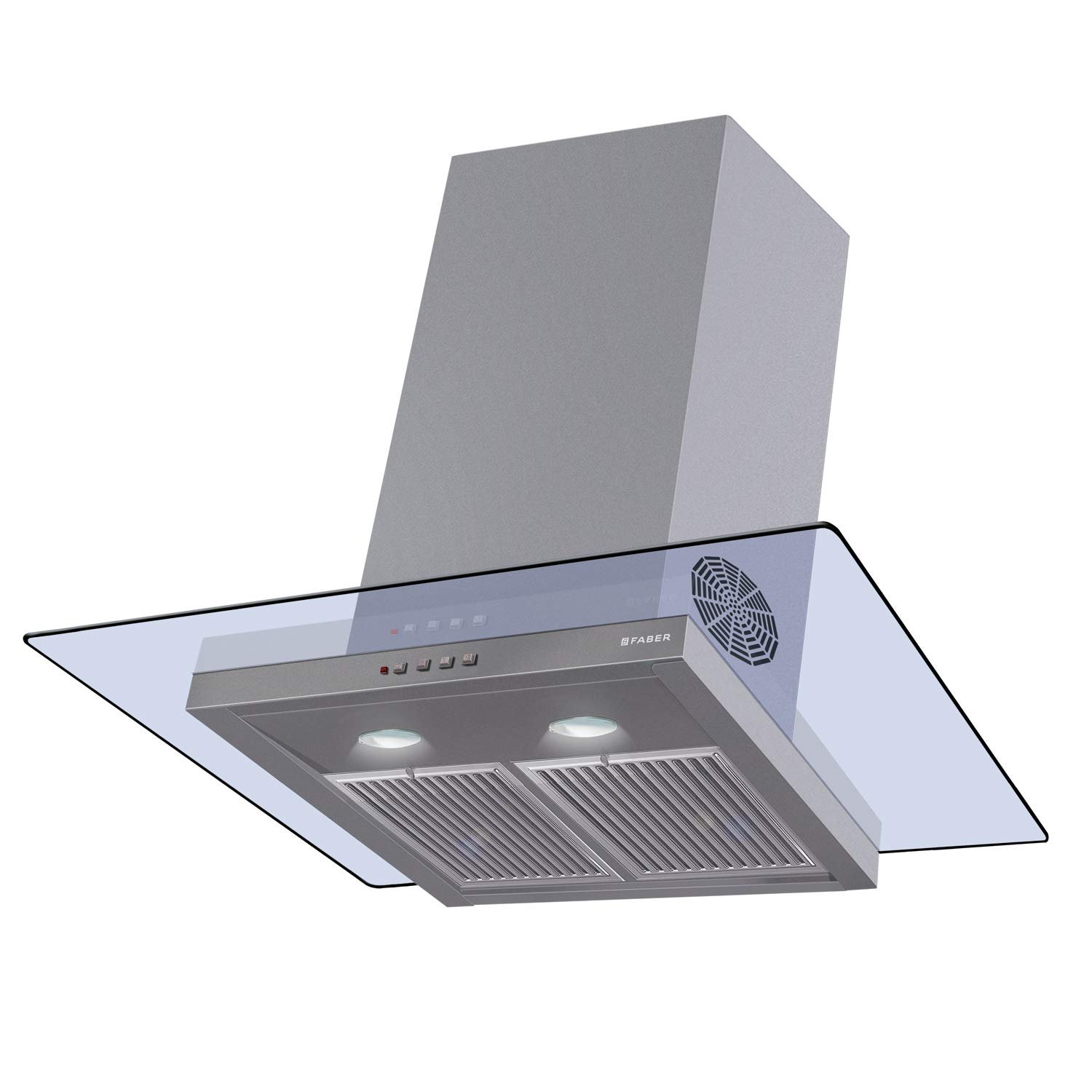 Faber 90 Cm 3 Way Silent Suction Chimney, 1095 m3/hr (Glassy 3D T2S2 LTW 90, 2 Baffle Filters, Stainless Steel)