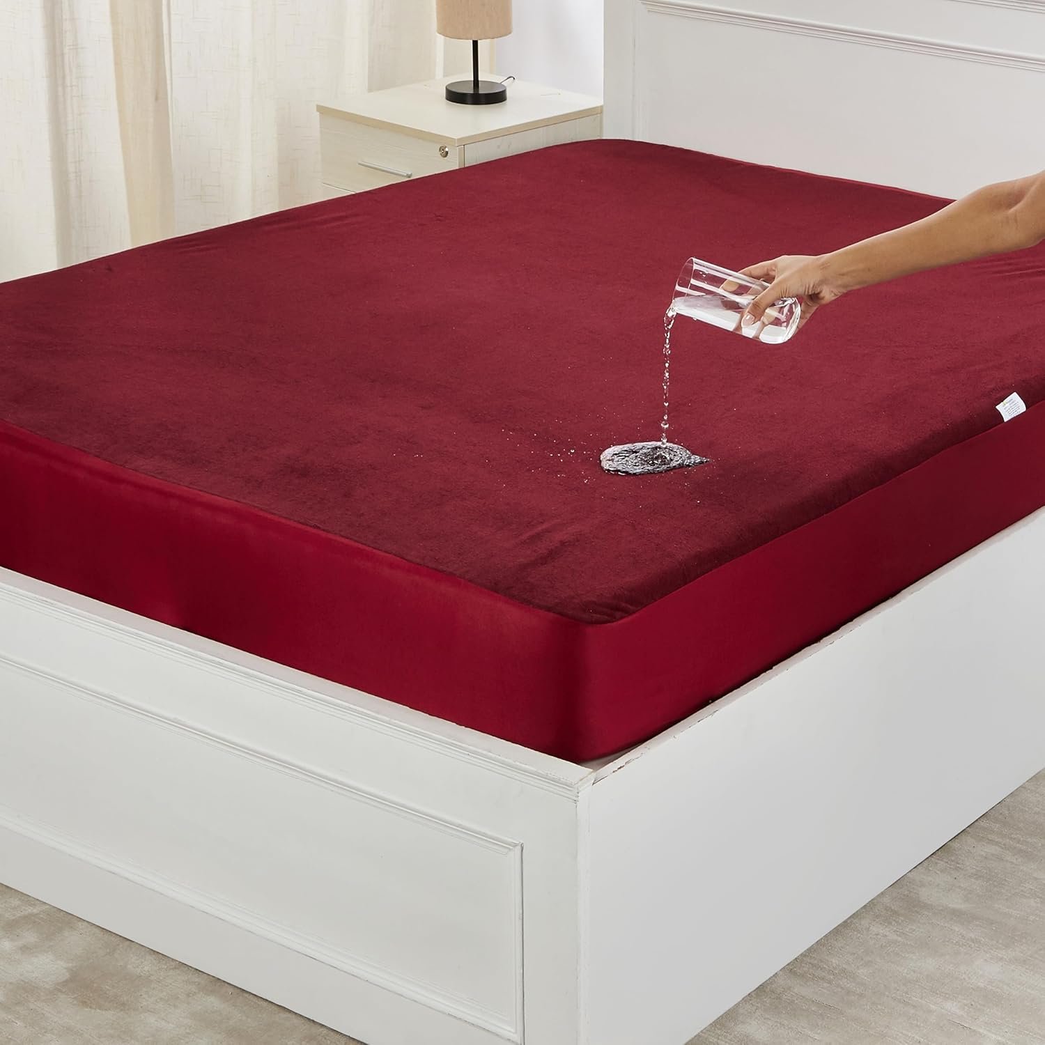 Amazon Brand - Solimo Water Resistant Polyester Mattress Protector, King Bed Size (72x72 inch), Beetroot